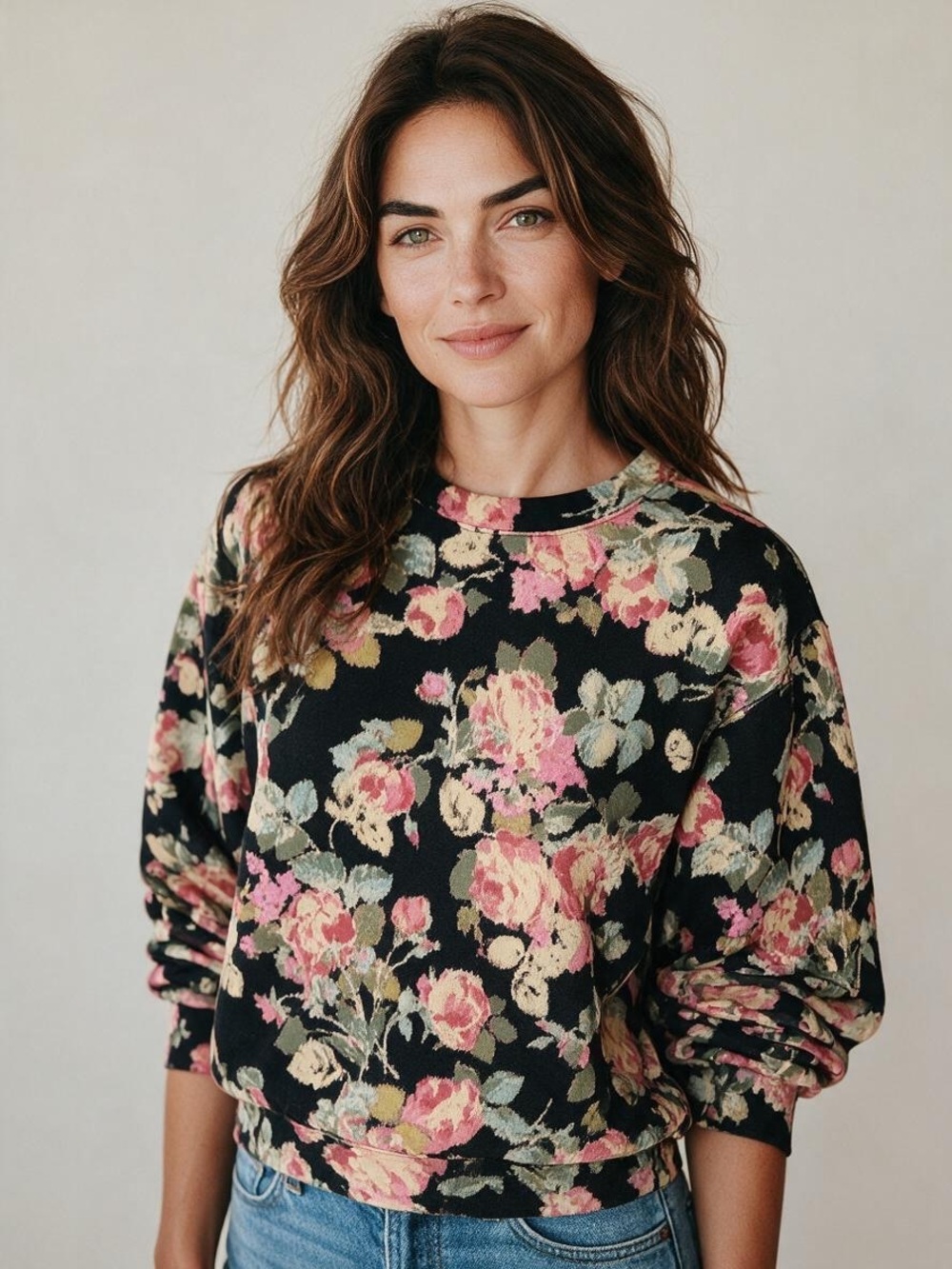 LOFT Floral Sweatshirt Sample NWT | Medium • Black Pink Floral • Rare Find